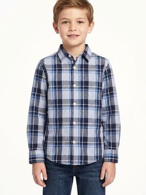Old Navy Boys Blue Plaid Button-Down Shirt Sz M 8 Cotton Classic